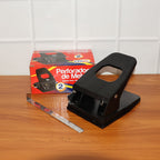 Angled view of heavy-duty metal 2-hole paper punch machine