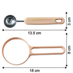 Size comparison showing the compact fruit scooper and cutter tool