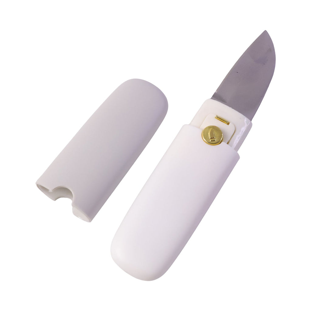 Detailed shot of the folding mechanism, showing the blade and ergonomic handle.