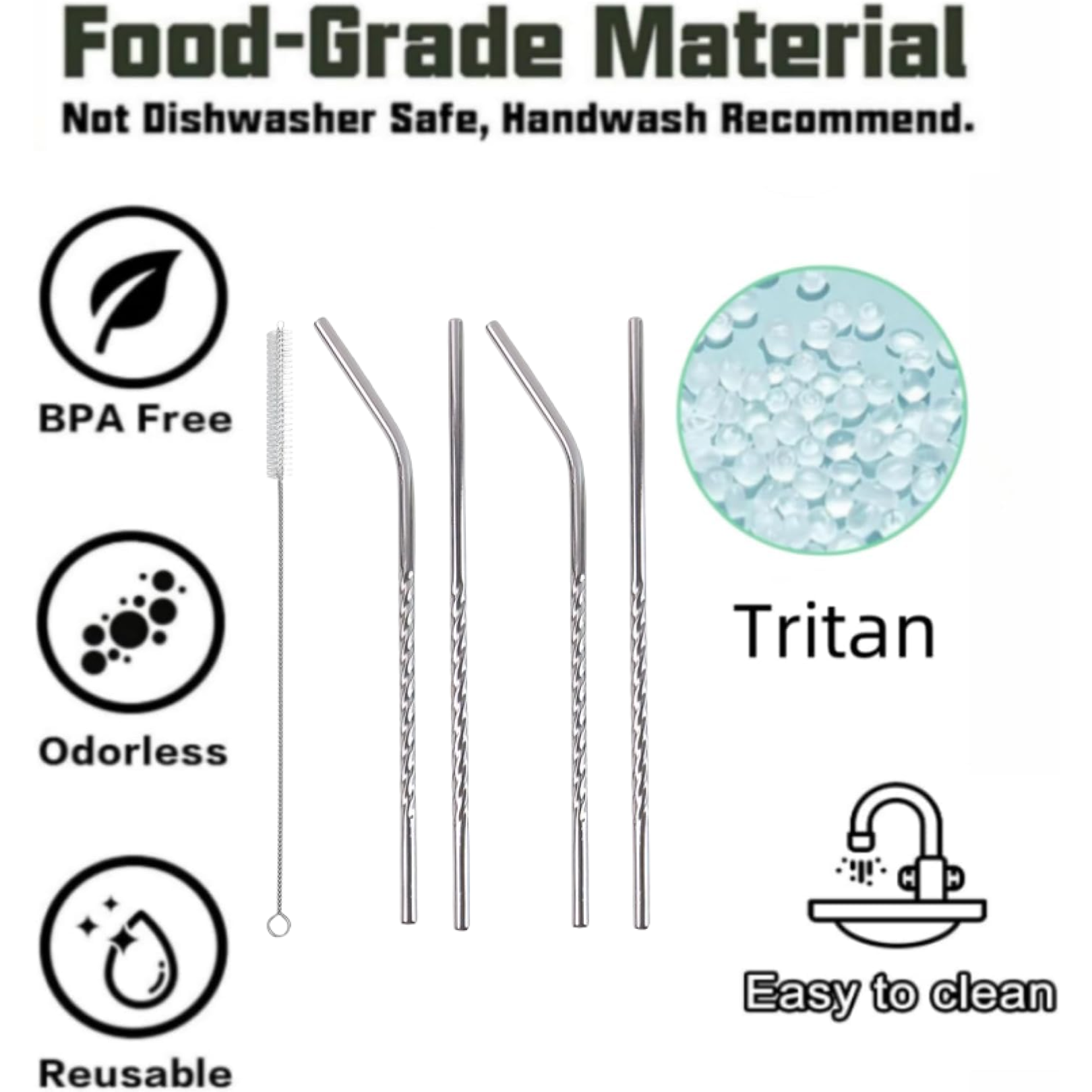 Close-up view of the durable metal drinking straws, highlighting their polished finish.