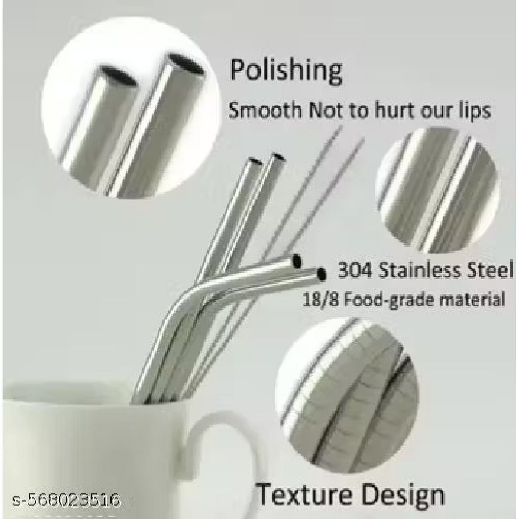 Hand holding eco-friendly stainless steel straws and cleaning brush, ready for use.