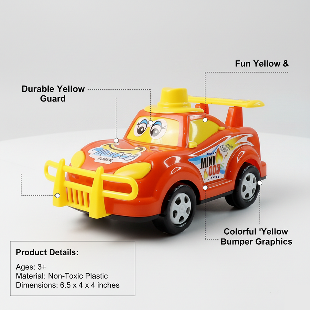 Funwoods friction-powered cartoon racing car side view