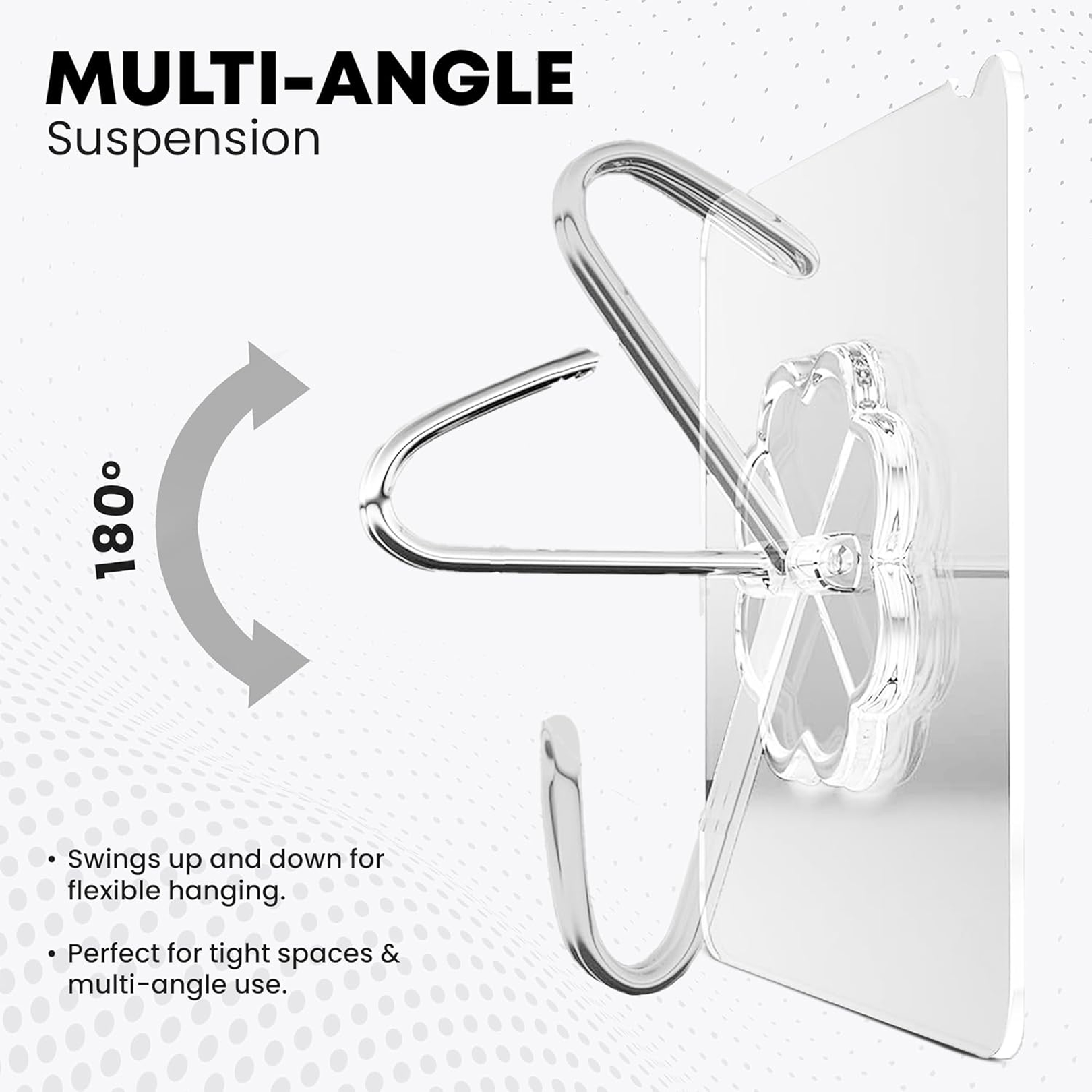 Simple peel-and-stick installation steps for the stainless steel adhesive hook.