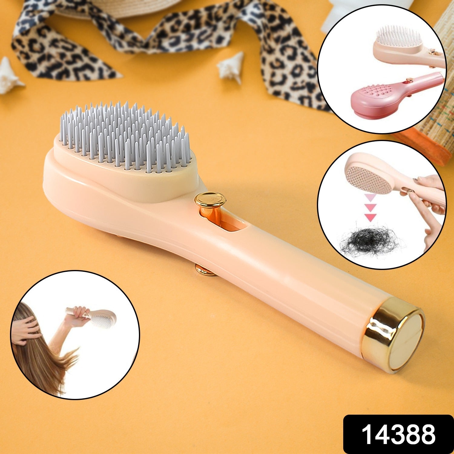 Ergonomic design of self-cleaning detangling hairbrush for easy styling