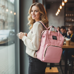 Infographic highlighting key features and dimensions of the Diaper Bag Backpack.