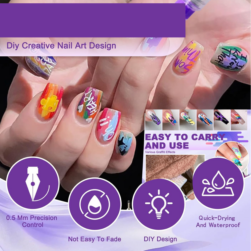 Scale reference showing the compact size of the 5-piece nail art pen set.