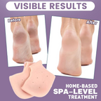 Person wearing a silicone heel protector for foot care.