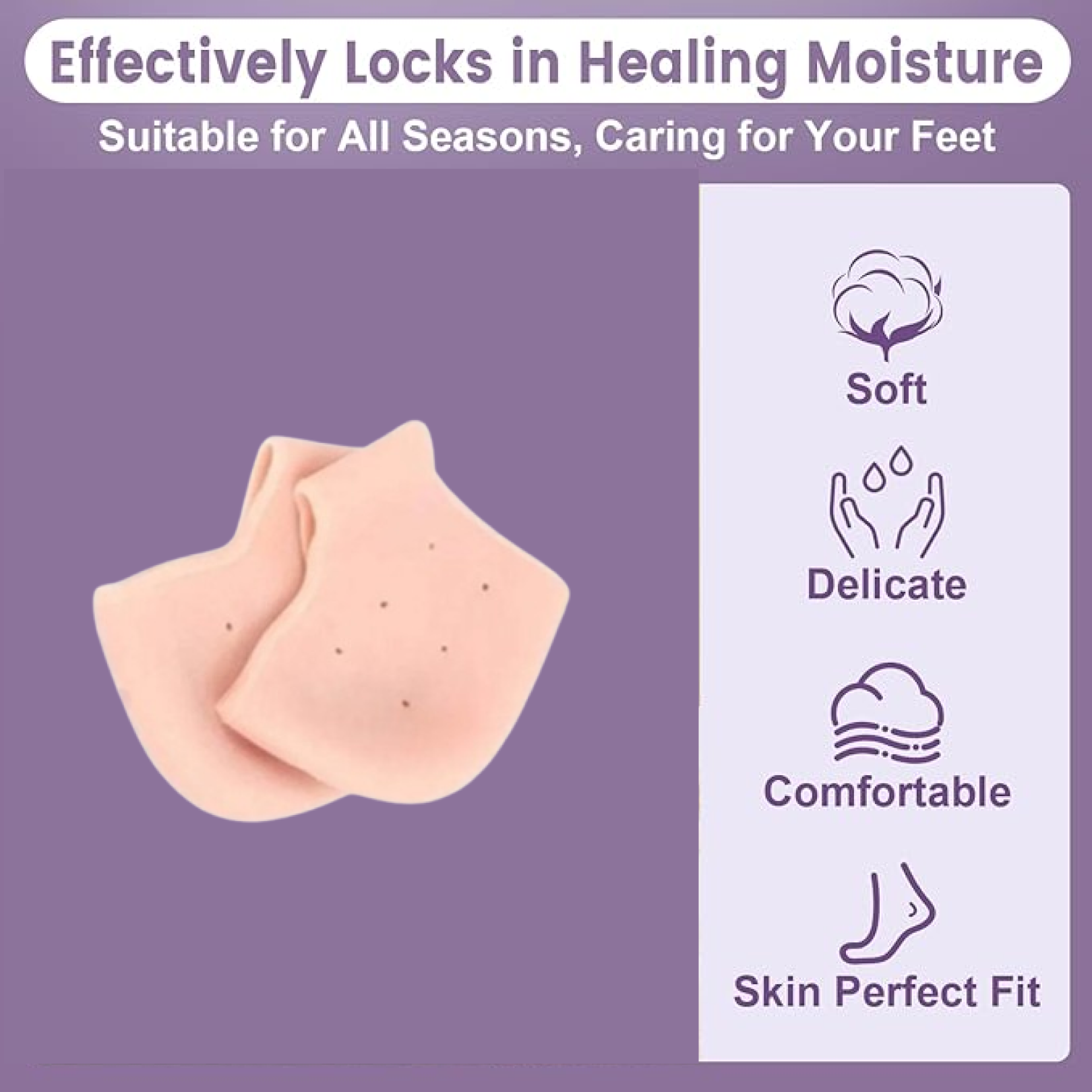 Elastic silicone heel protector stretching to fit various foot sizes.