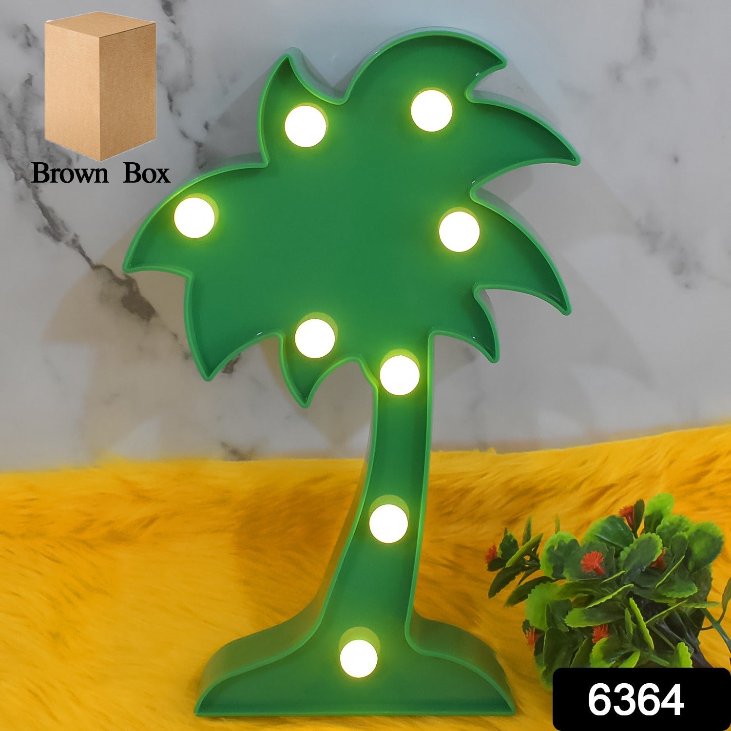 Side view of the Coconut Tree LED Lamp showcasing its intricate tree design and sturdy marble base.