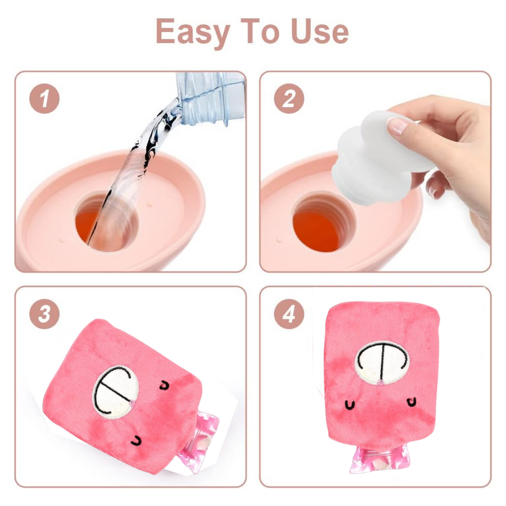 Pink Hot Water Bag displayed with its secure cap, highlighting leak-proof design.