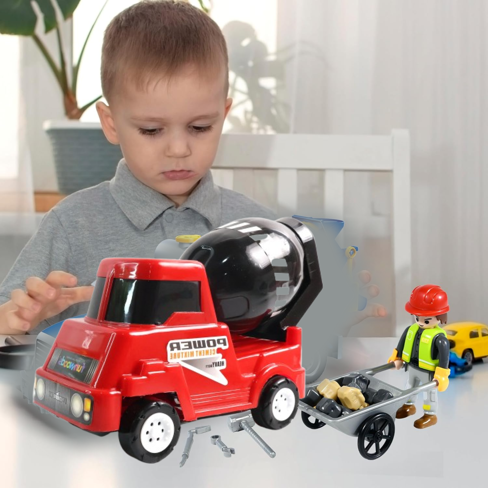 Kids building truck toy for motor skill development