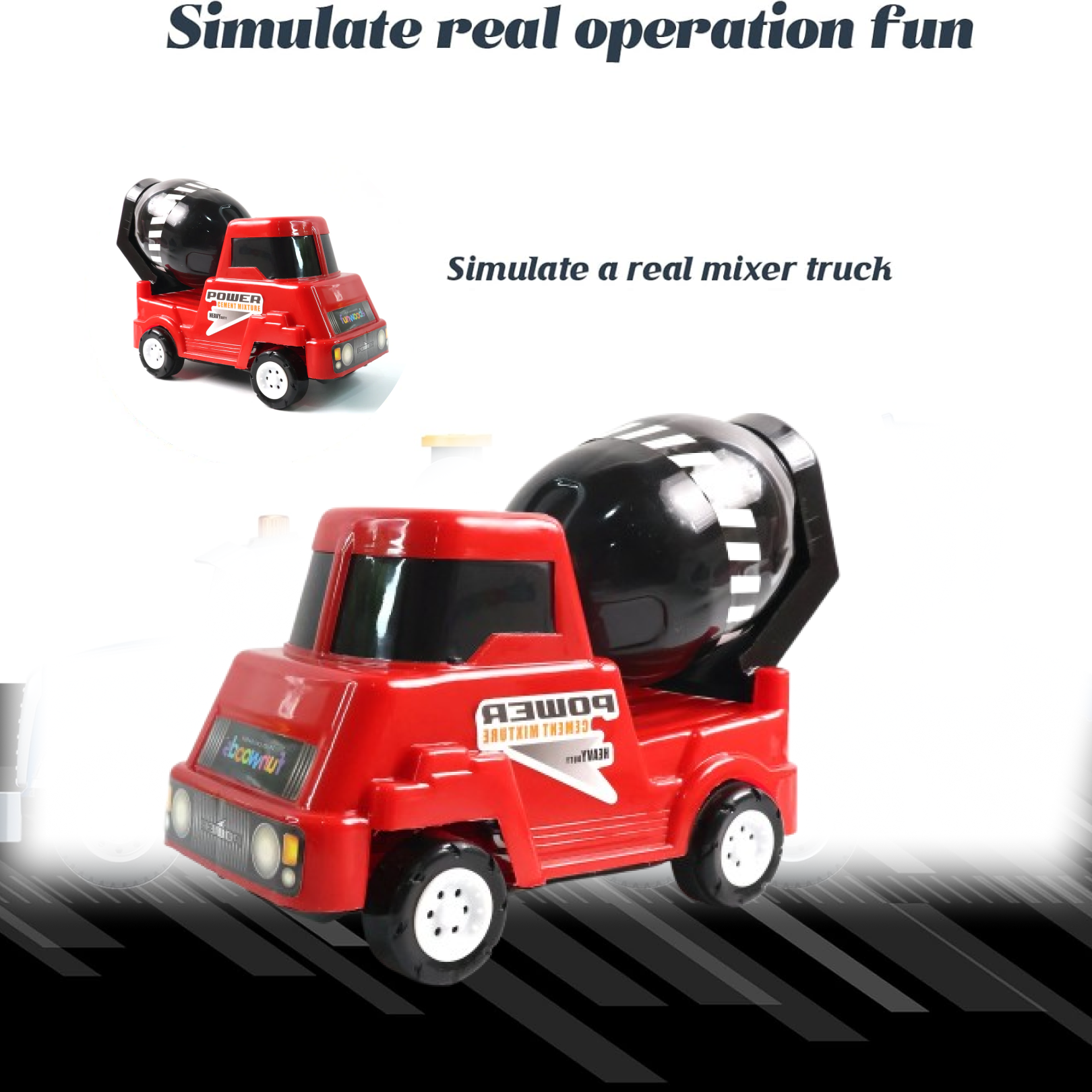 Realistic kids cement mixer toy with durable plastic body