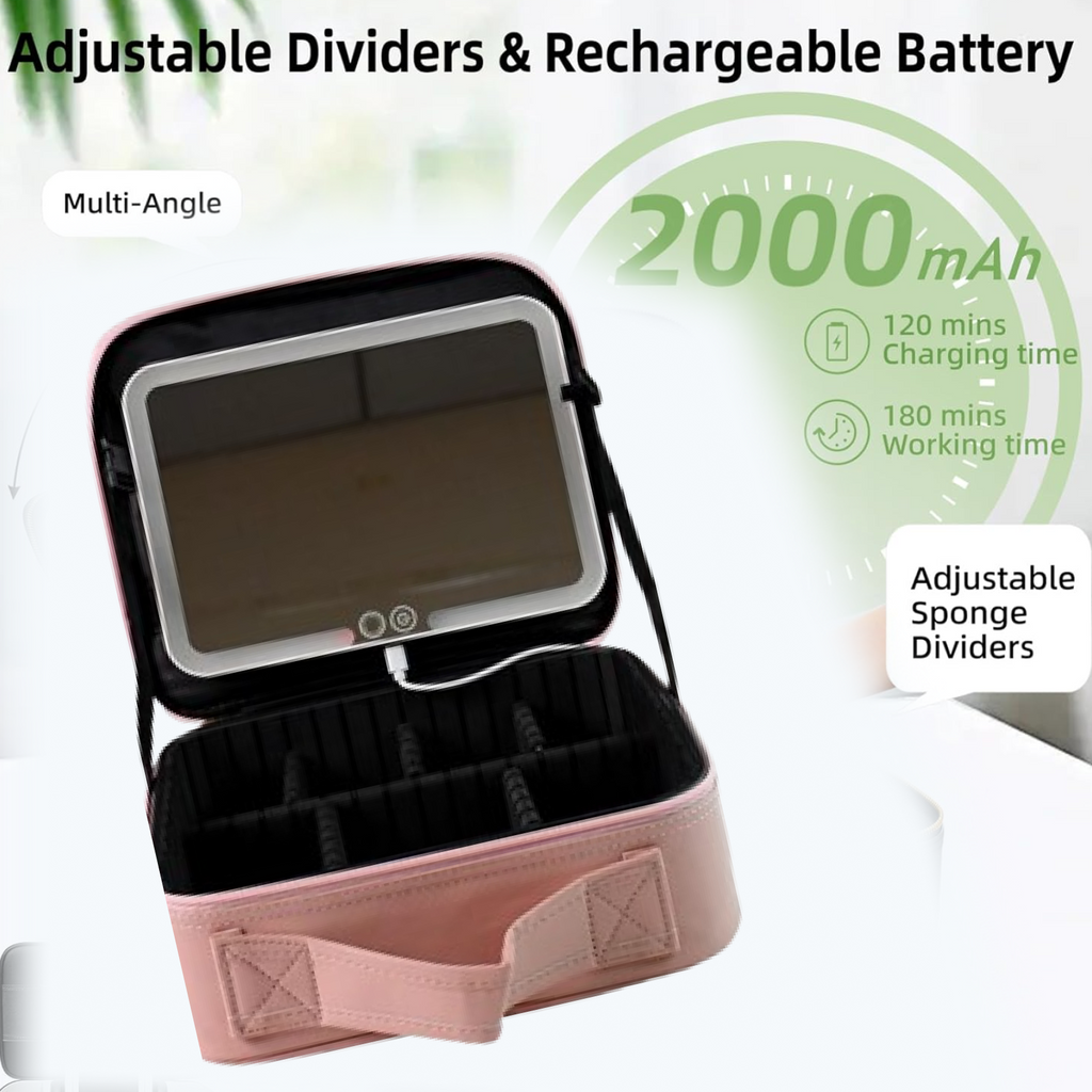 Transparent brush pouch inside the lid of the LED makeup organizer