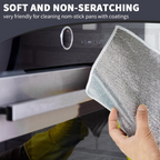 Microfiber scrubber cloth in action on a kitchen countertop, showing its versatility.