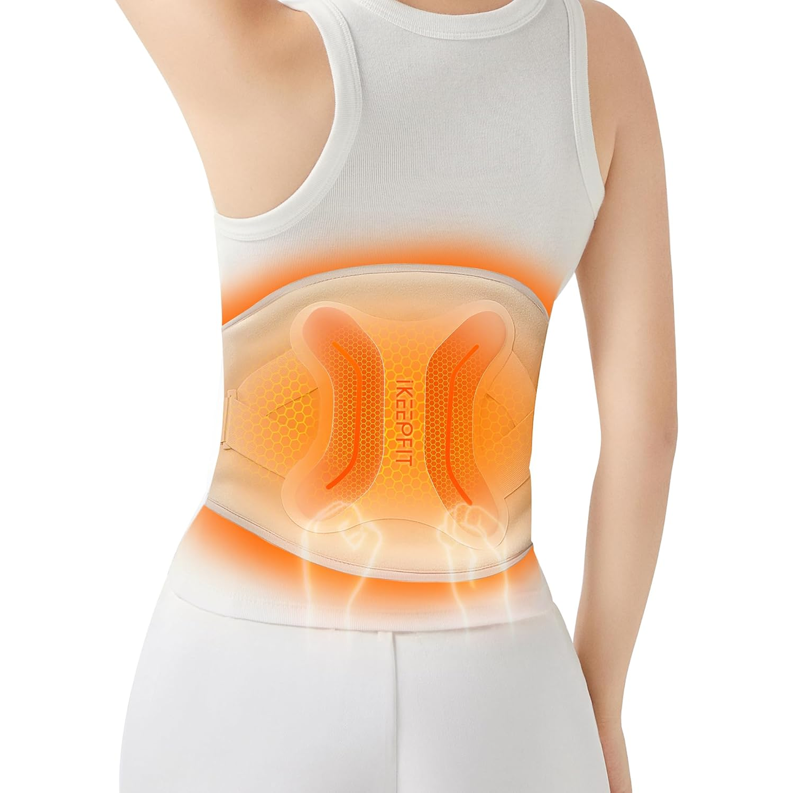 Close-up of the heating and vibration elements on the period pain relief belt.