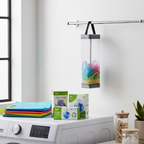 Transparent design of the hanging bag holder clearly showing plastic bags stored inside.