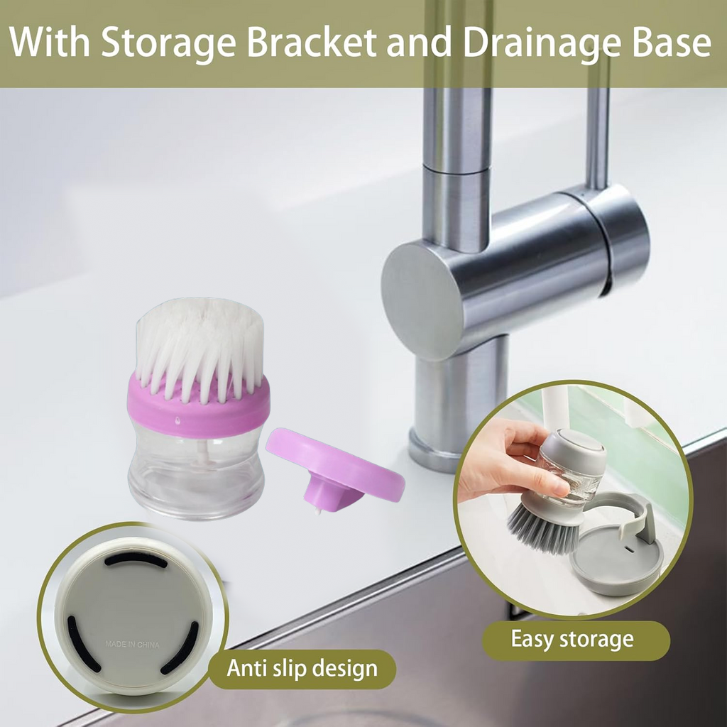 Hand refilling the liquid soap reservoir of the wash basin brush.