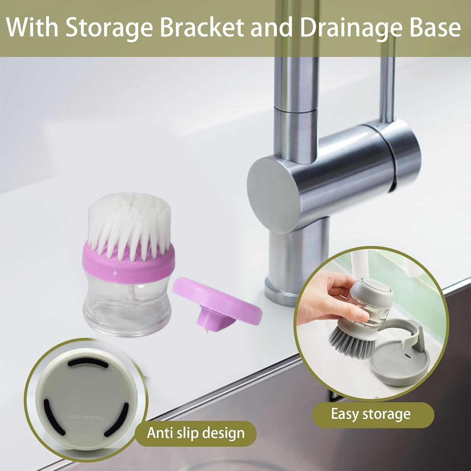 Hand refilling the liquid soap reservoir of the wash basin brush.