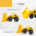 Front view of Funwoods bulldozer toy with movable front bucket