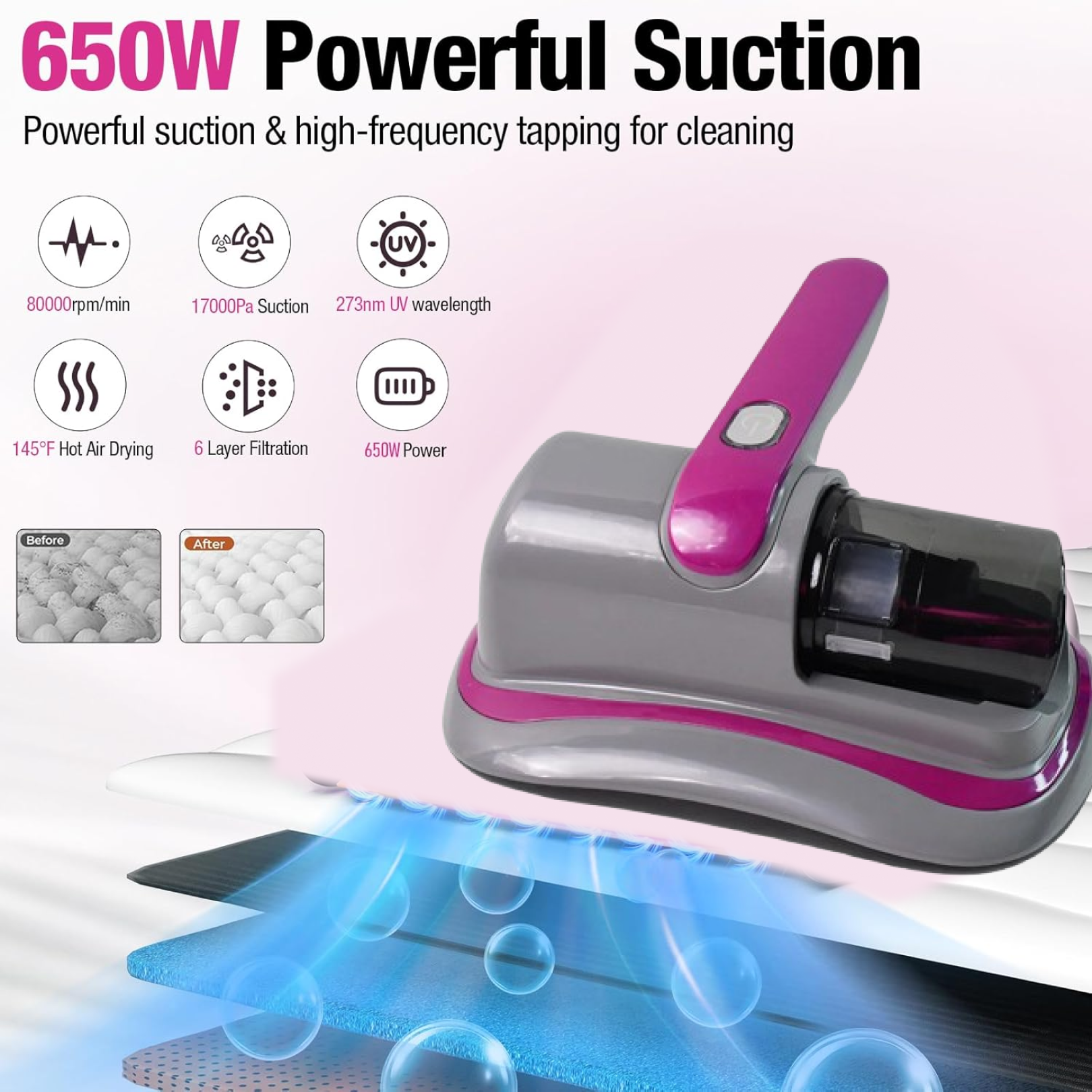 Powerful motor of the cordless handheld vacuum cleaner.