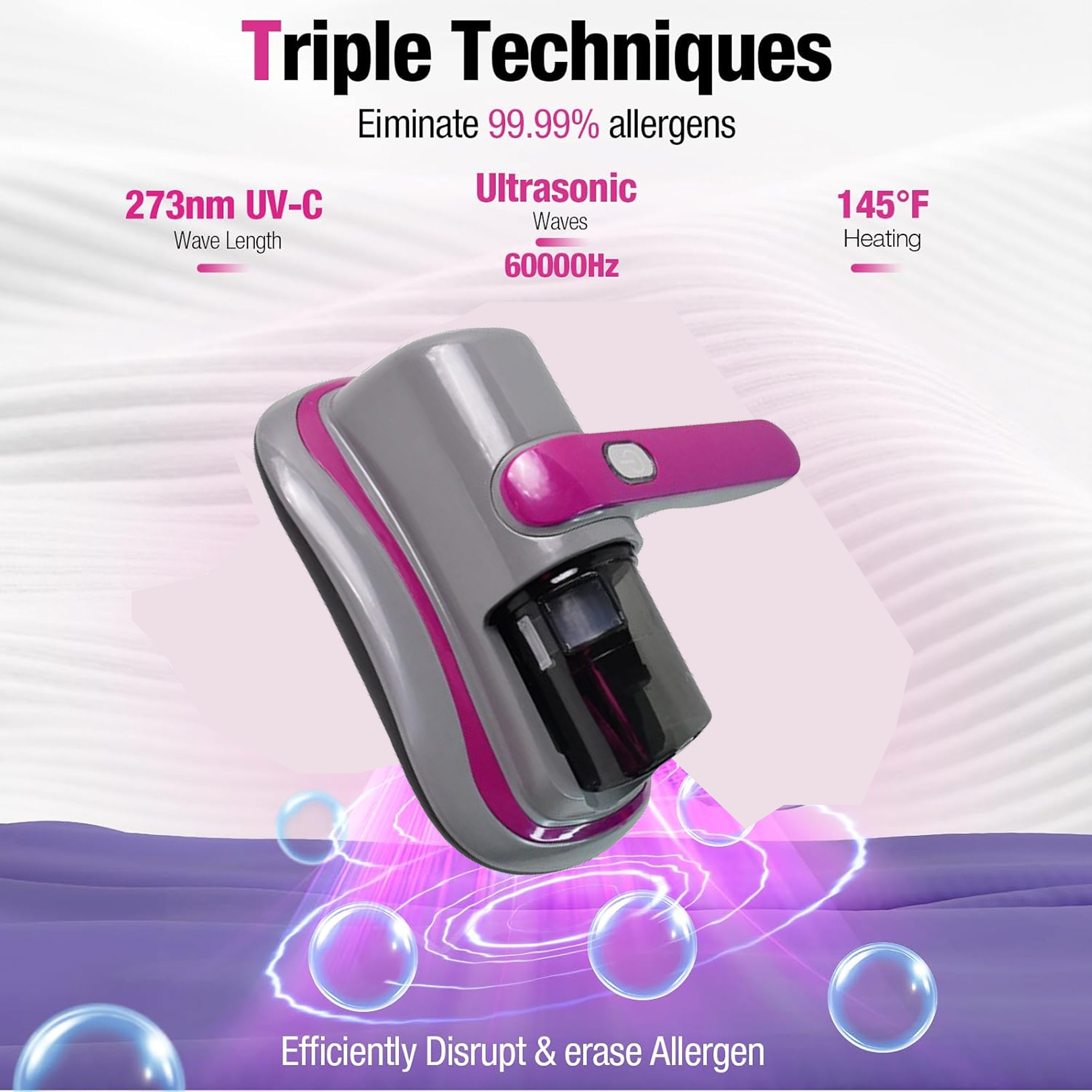 Cordless handheld vacuum cleaner with charging cable and nozzle accessories.