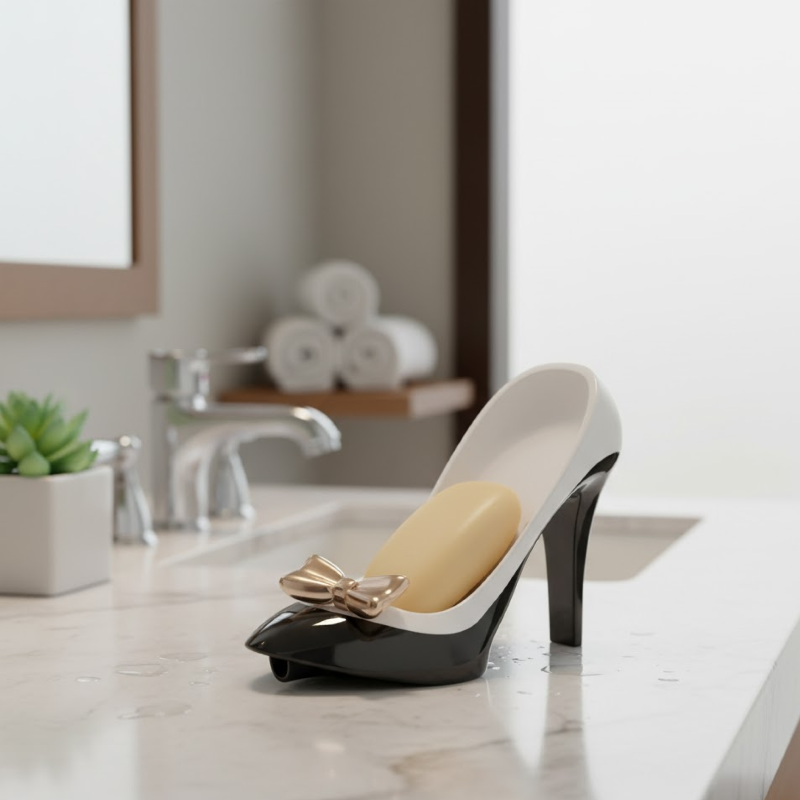 Creative soap box used for soap storage in modern bathroom setting