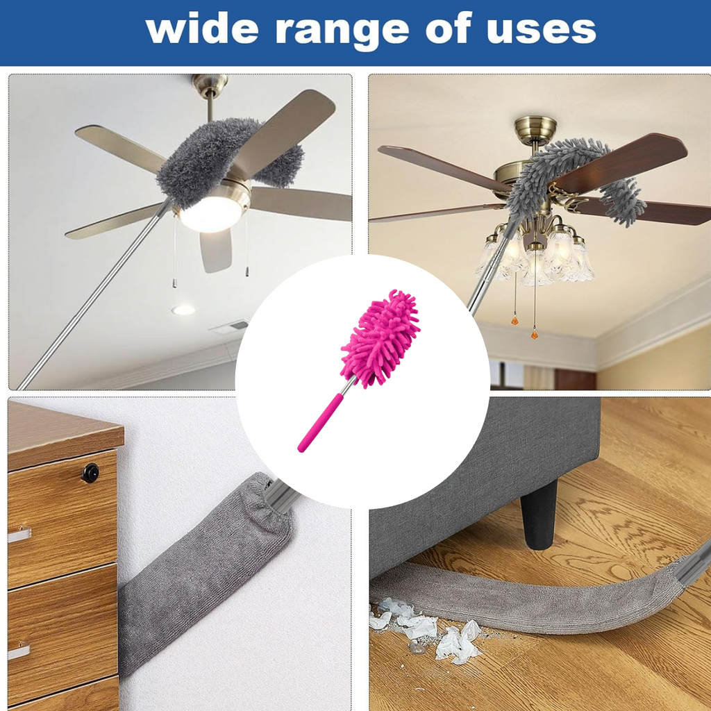 Diagram illustrating how to clean and maintain the microfiber duster