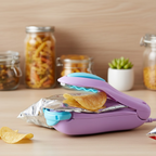 Compact and portable design of the mini heat sealer, ideal for travel and small kitchens.