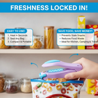 Infographic highlighting key features and benefits of the mini food bag sealer.