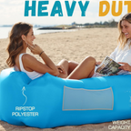 Trekola portable inflatable lounger, showcasing its ergonomic design and vibrant colour.