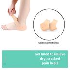 Person wearing a silicone gel heel sock for cracked heel relief.