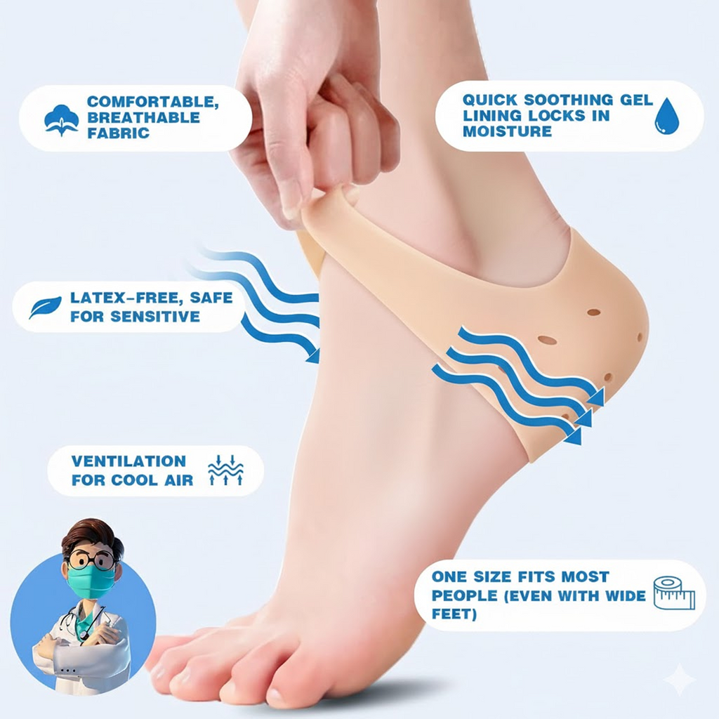 Close-up of the ergonomic design details of the silicone heel sock.
