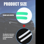 Detail shot of the multicolored reflective car wheel stickers catching light on a vehicle.