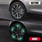 Pack of 20 multicolored reflective wheel stickers, ready for application.