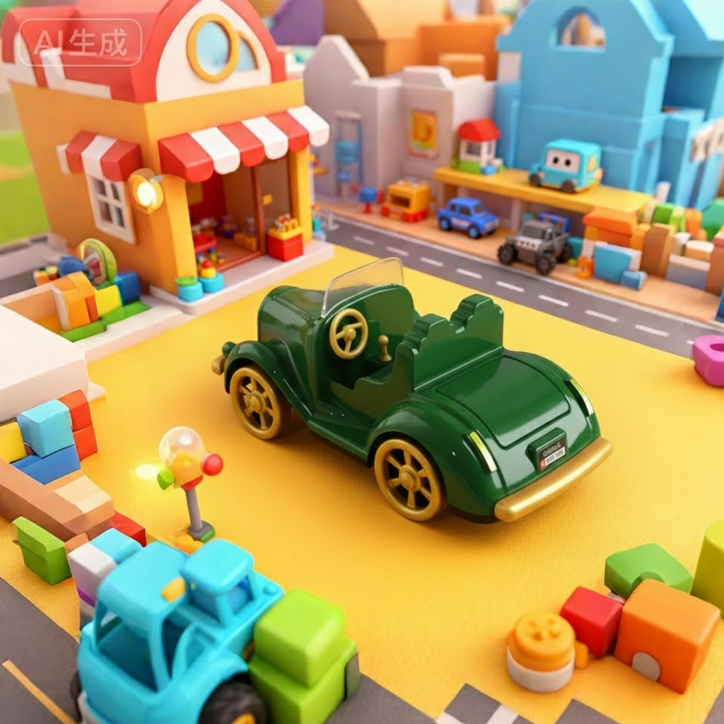 Close-up of vintage car toy wheels showing friction mechanism details