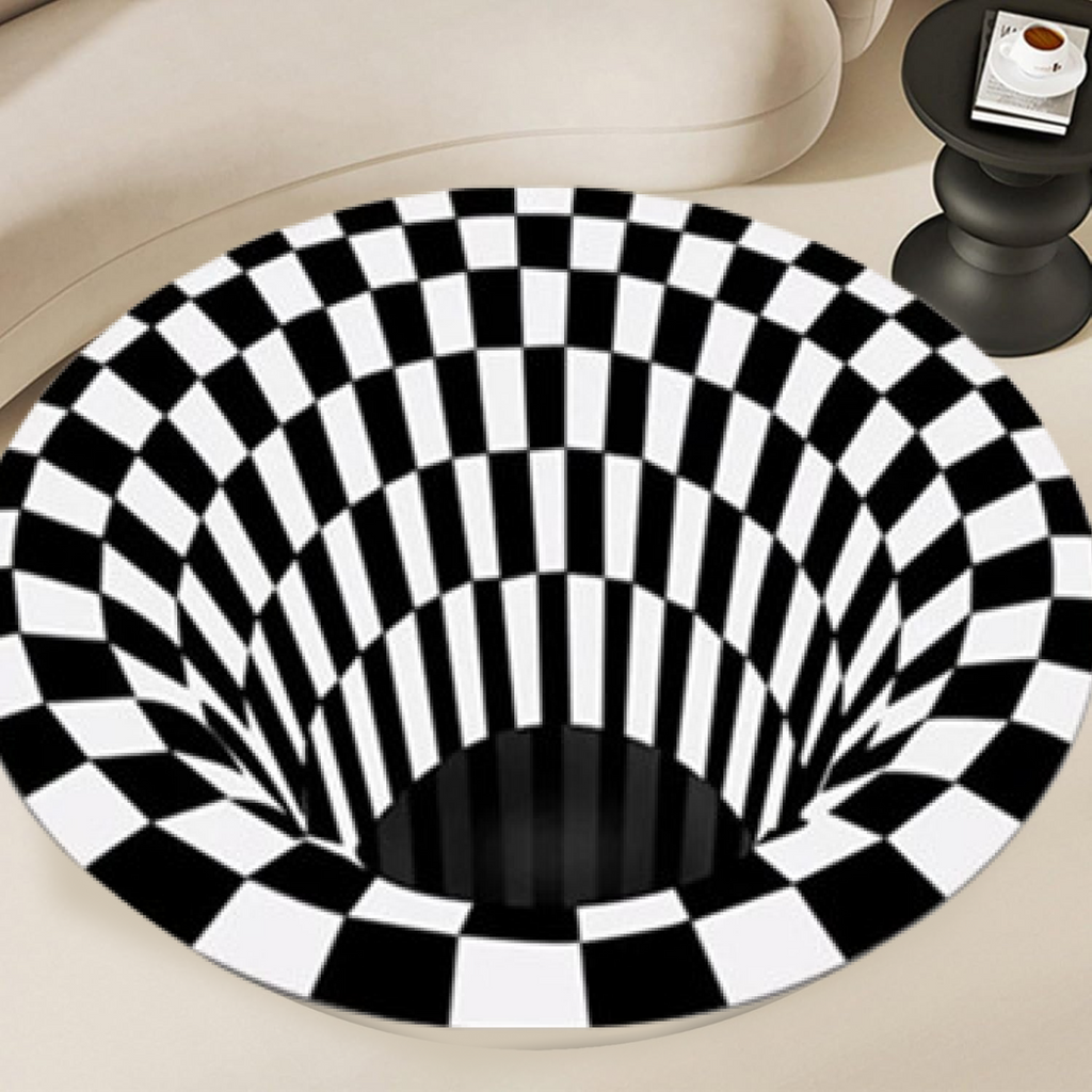 Side angle of 78 cm diameter 3D optical illusion floor rug