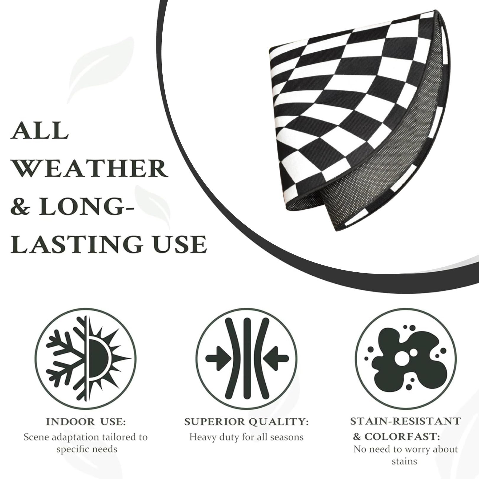 Black and white checkered 3D space rug with non-slip backing