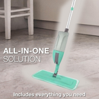 The spray mop standing upright next to a wall, showing its practical height.