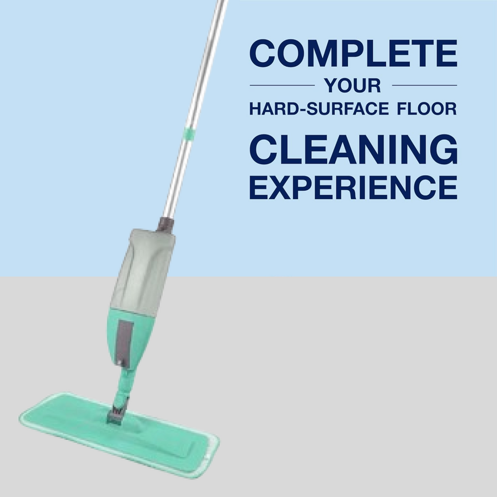 Person using the 360-degree spray mop to clean a floor, showcasing its ease of use.
