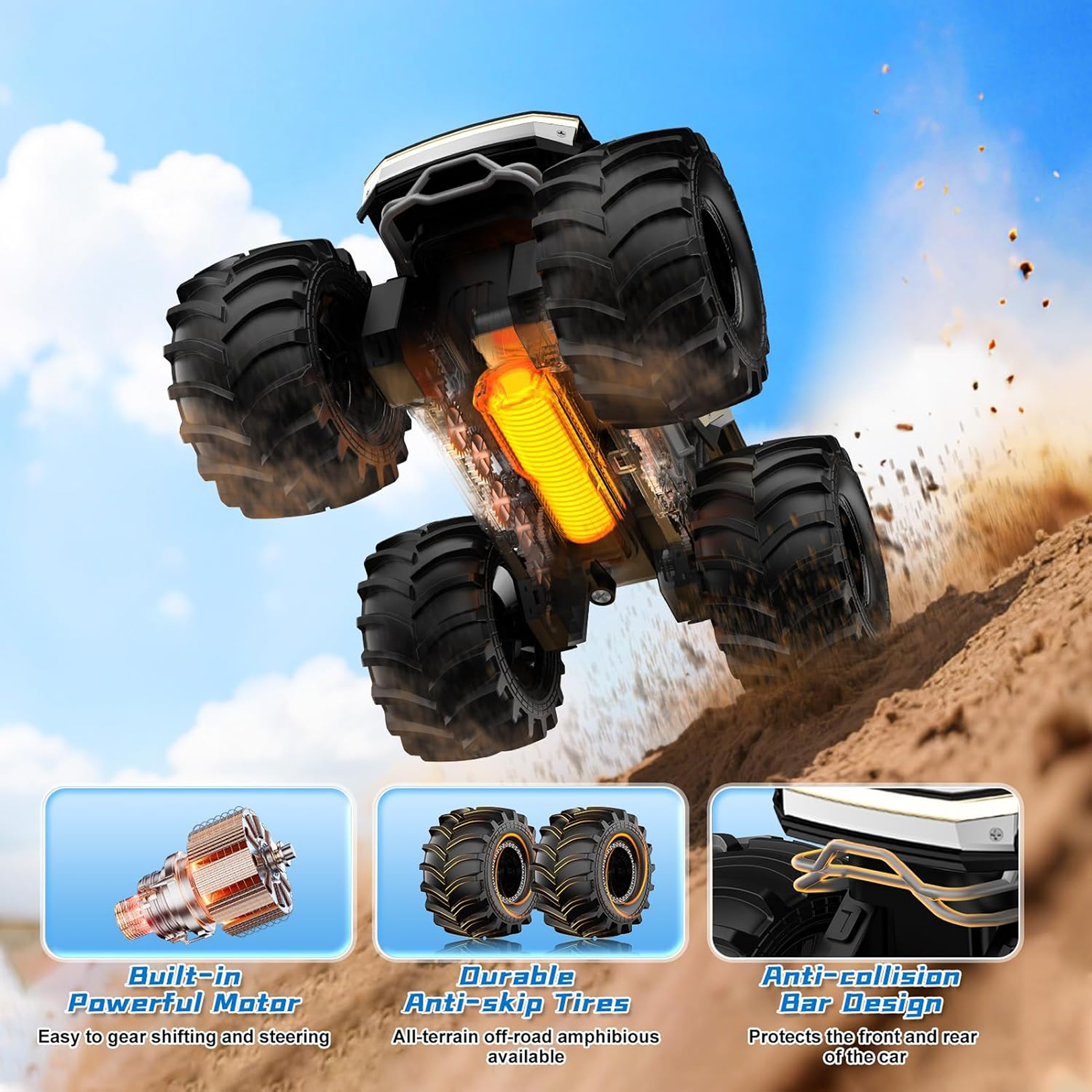 Side view showing open cabin design of the Free-Wheel Racing Jeep Toy Car