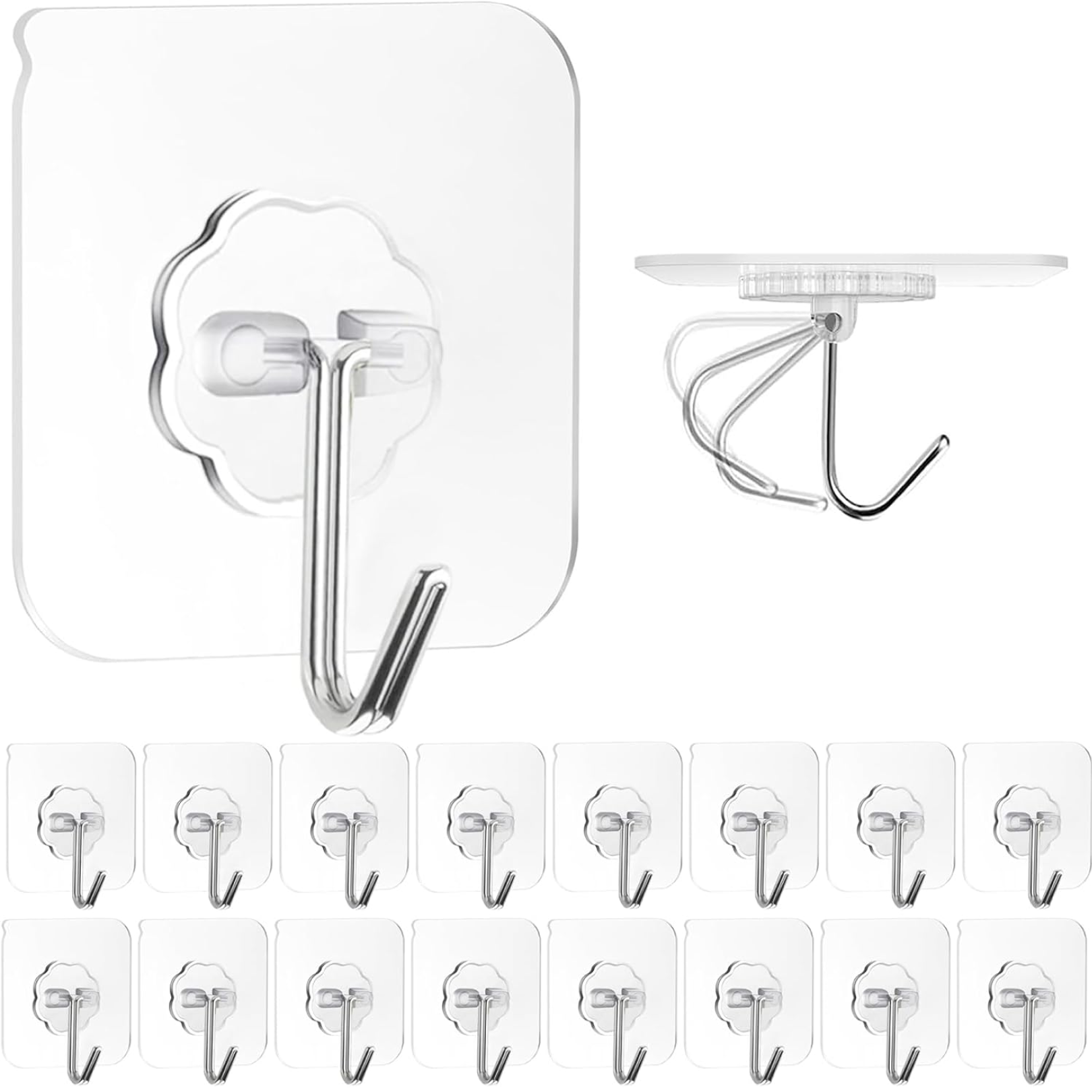 Transparent heavy duty adhesive wall hooks 10 piece set with flower design