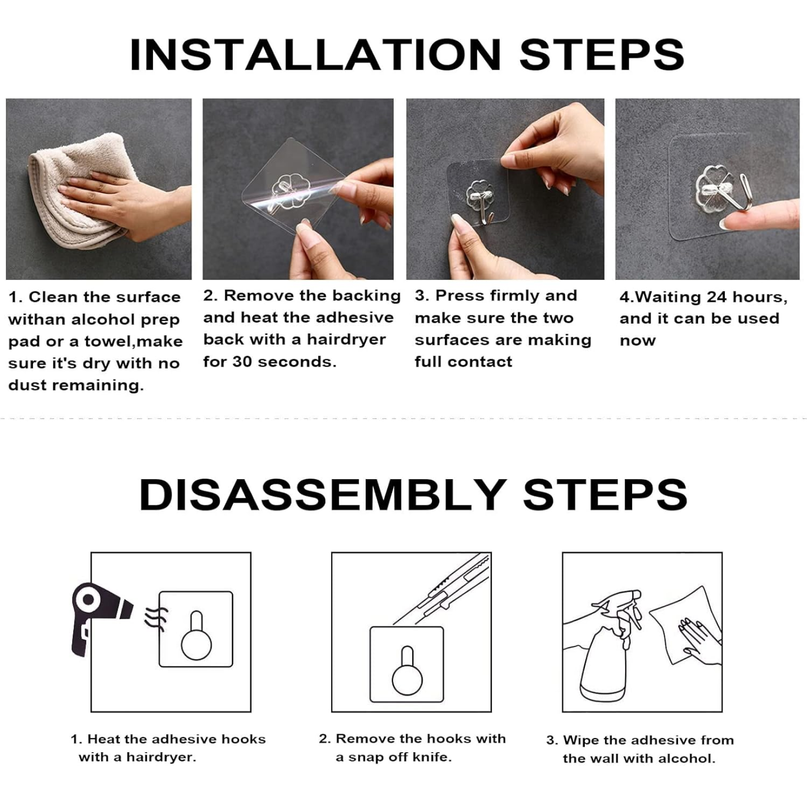 Packaging of 10 transparent flower-shaped heavy duty adhesive wall hooks