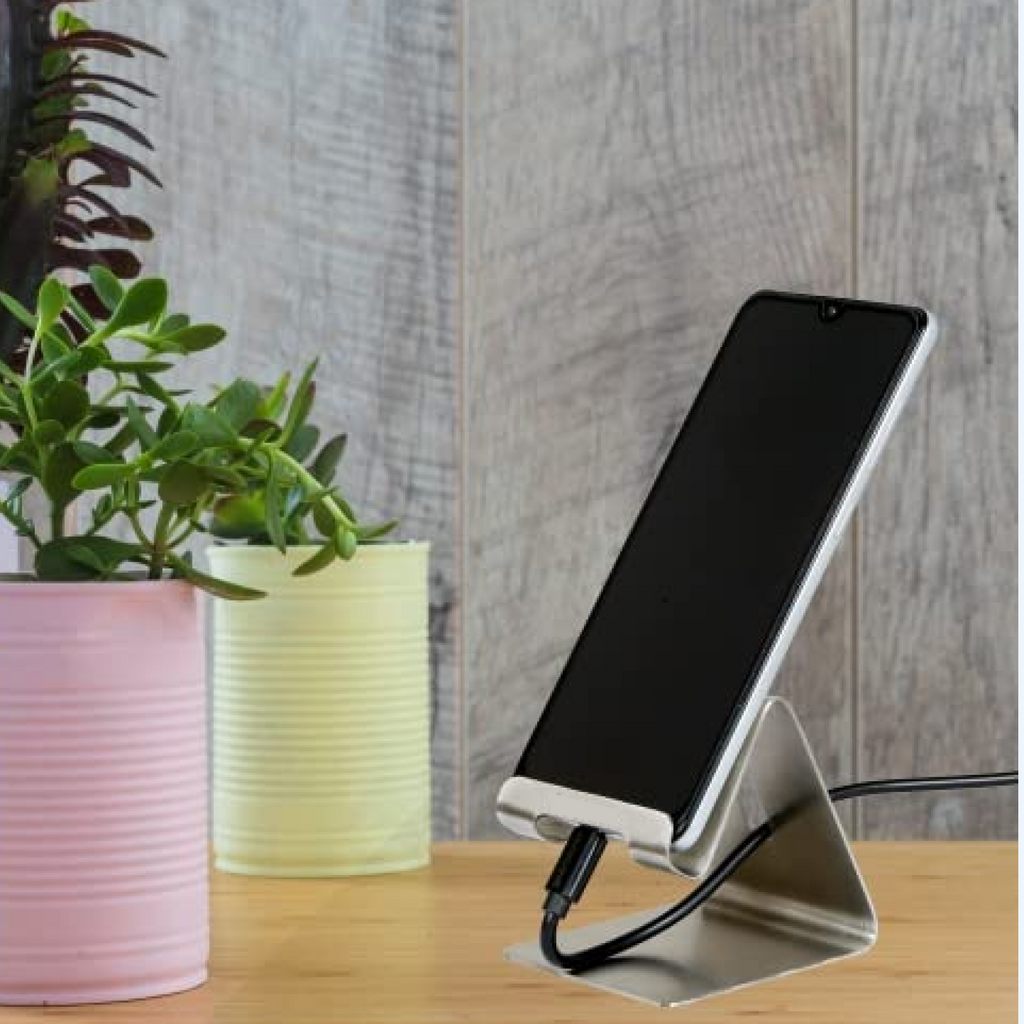 Top detail of mobile stand holder showcasing stable triangular structure