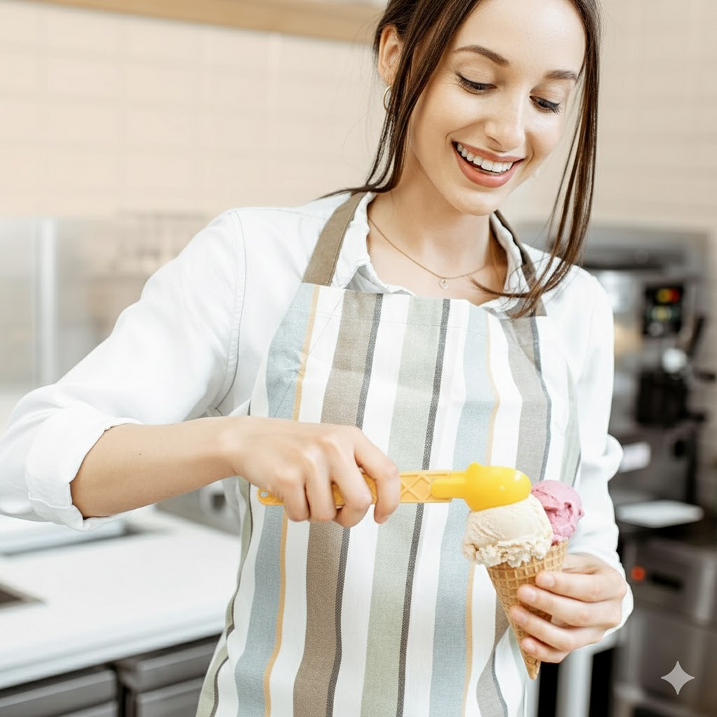 Double ice cream scooper set with vibrant handles for effortless serving.