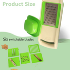 Close up of stainless steel blades on multipurpose vegetable slicer