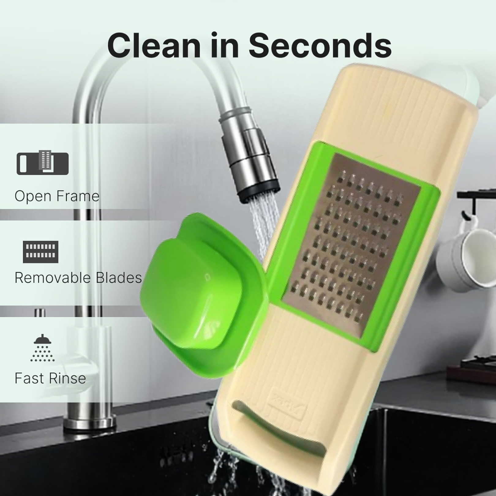 6 blade attachments for slicing, grating, shredding, and julienne cutting
