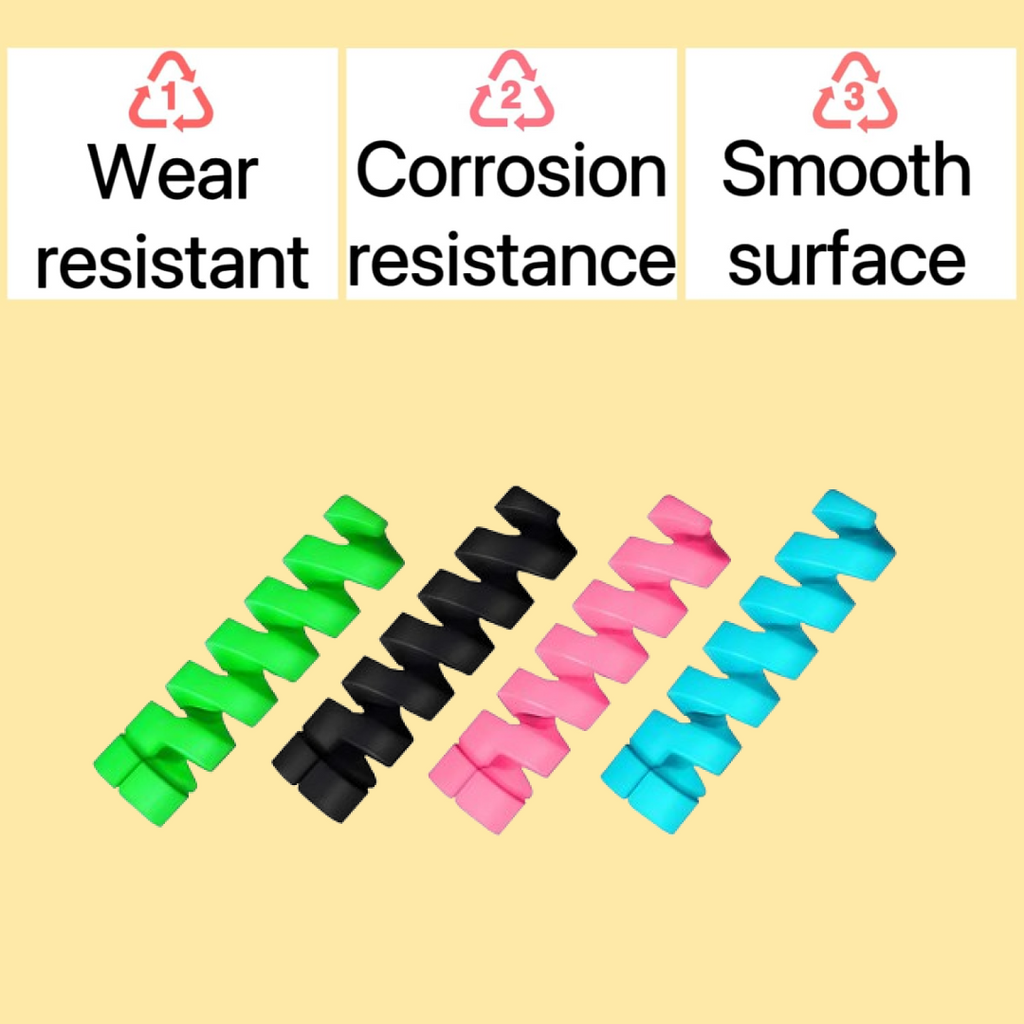Multiple spiral cable protectors demonstrating effective cable fray prevention.