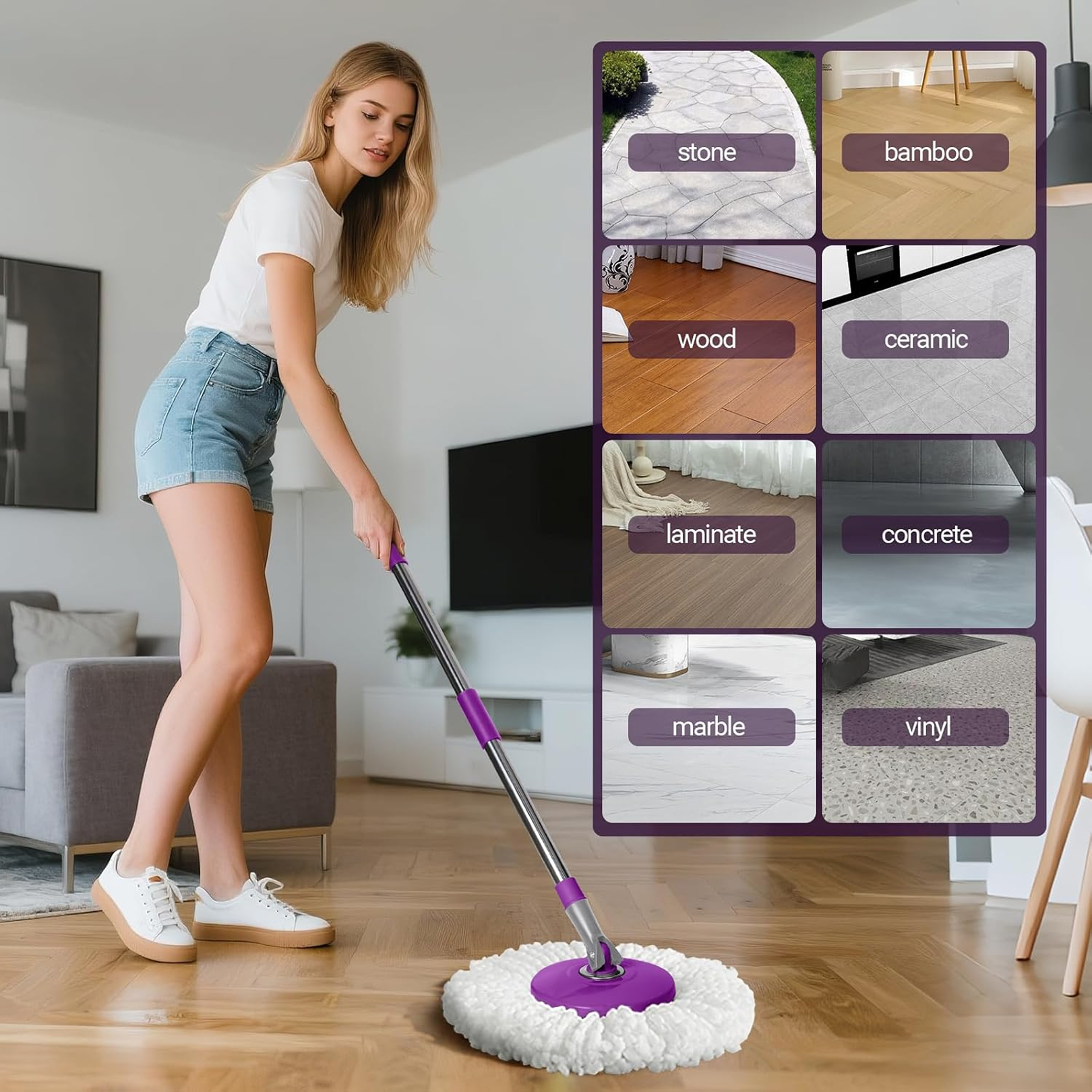 bucket of spin mop set with wheels for easy movement
