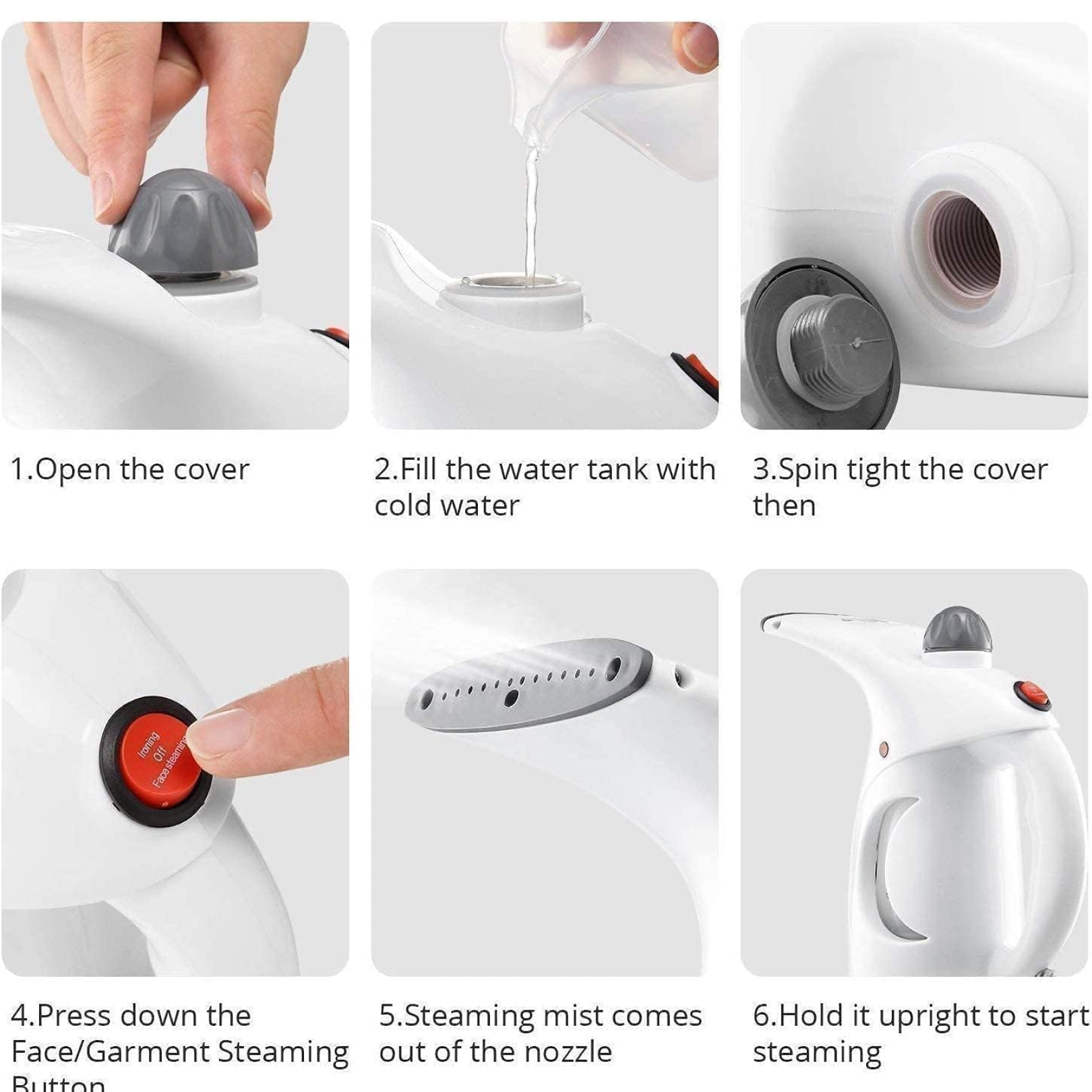 Ergonomic design of the travel steamer, offering a comfortable grip for prolonged use.