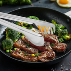 Serving pasta with durable stainless steel tong
